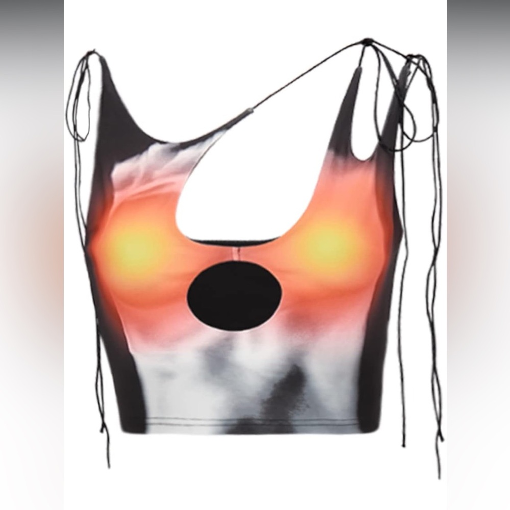 Dolls Kill Orange and White Asymmetrical Crop Tank Top